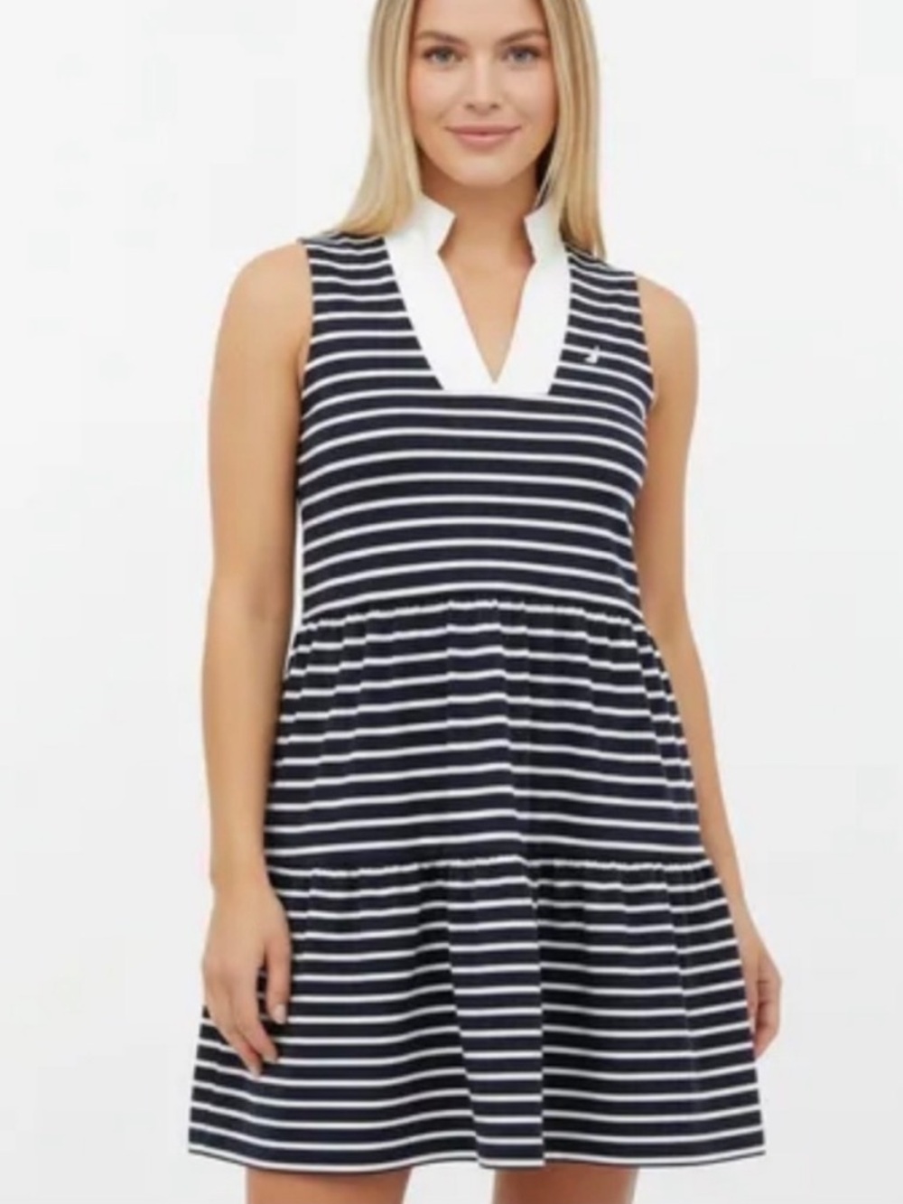 NAUTICA JEANS Blue White Tiered Collar Nautical Midi Dress Size XXL